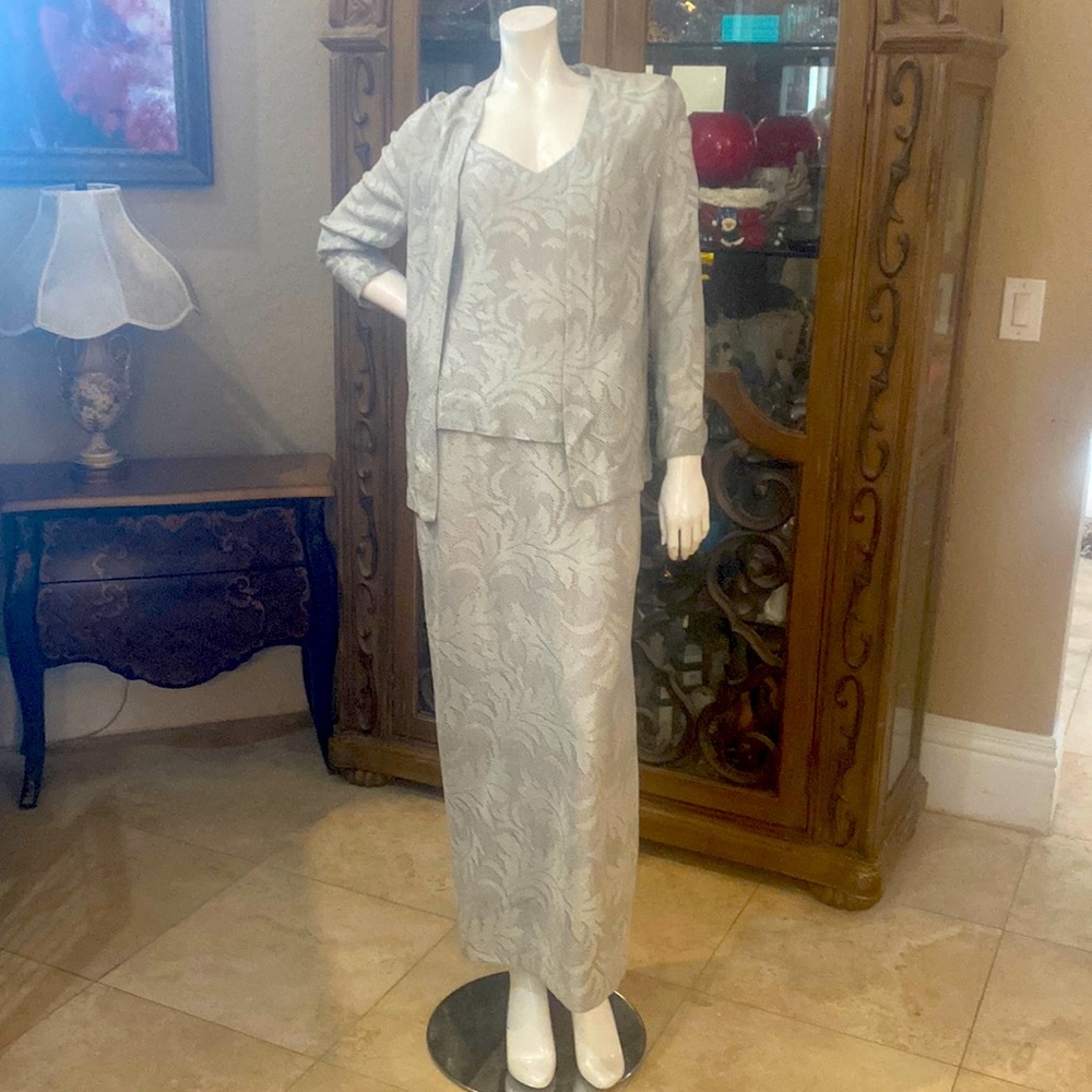 En Francais by Huey Waltzer Gray Knit Gown 2pc Dress Set M/L